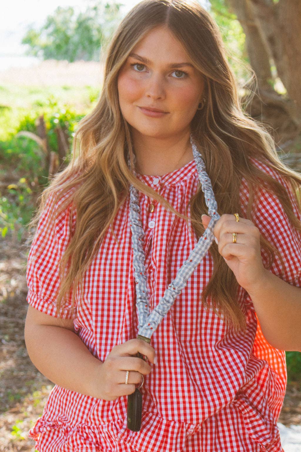 Cherry Gingham Lanyard