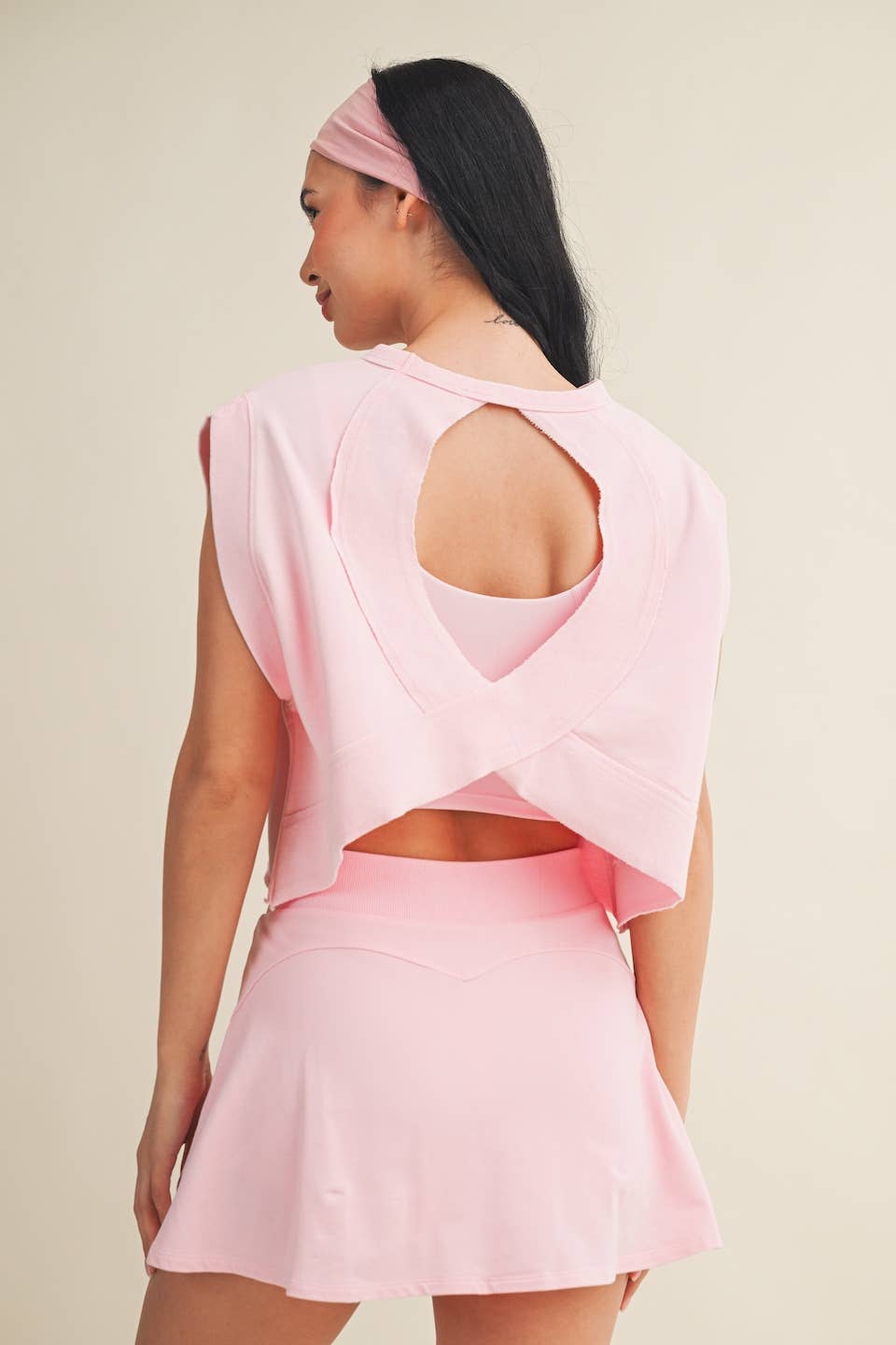 Mineral Wash Open Back Top: Pink / L