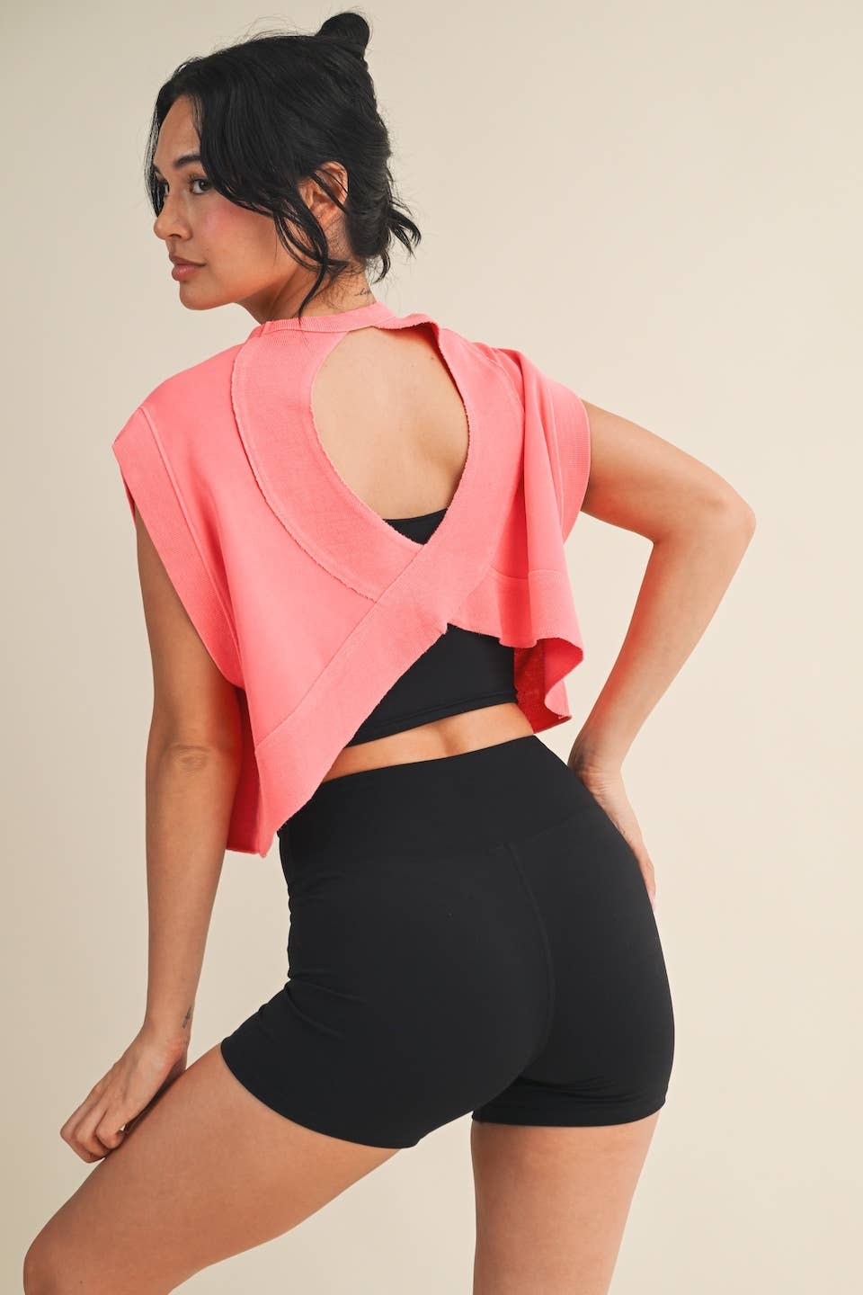 Mineral Wash Open Back Top: Blue / L