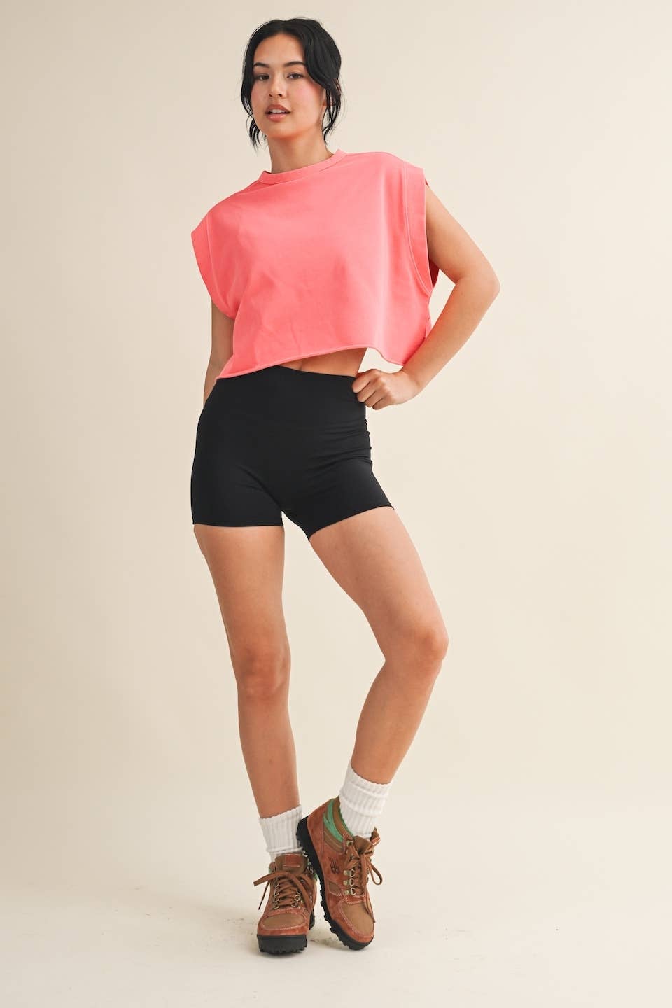Mineral Wash Open Back Top: Pink / S