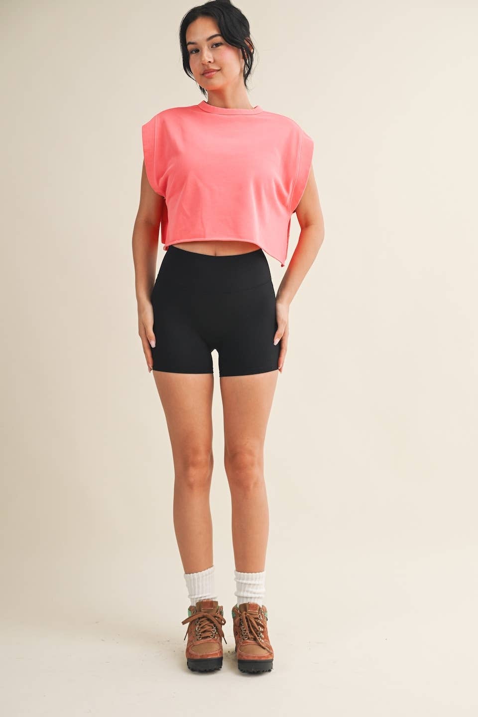 Mineral Wash Open Back Top: Pink / M