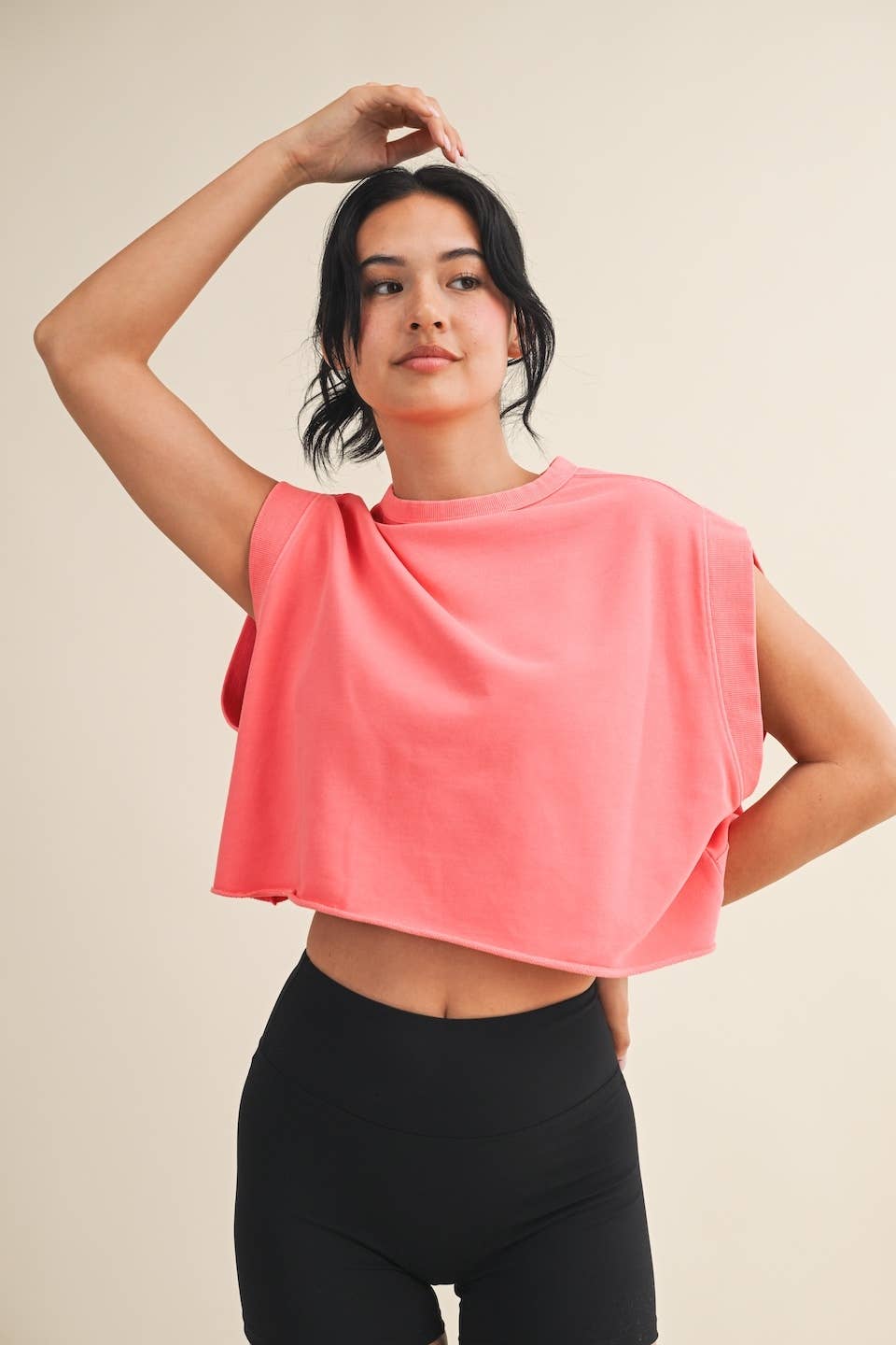 Mineral Wash Open Back Top: Pink / L