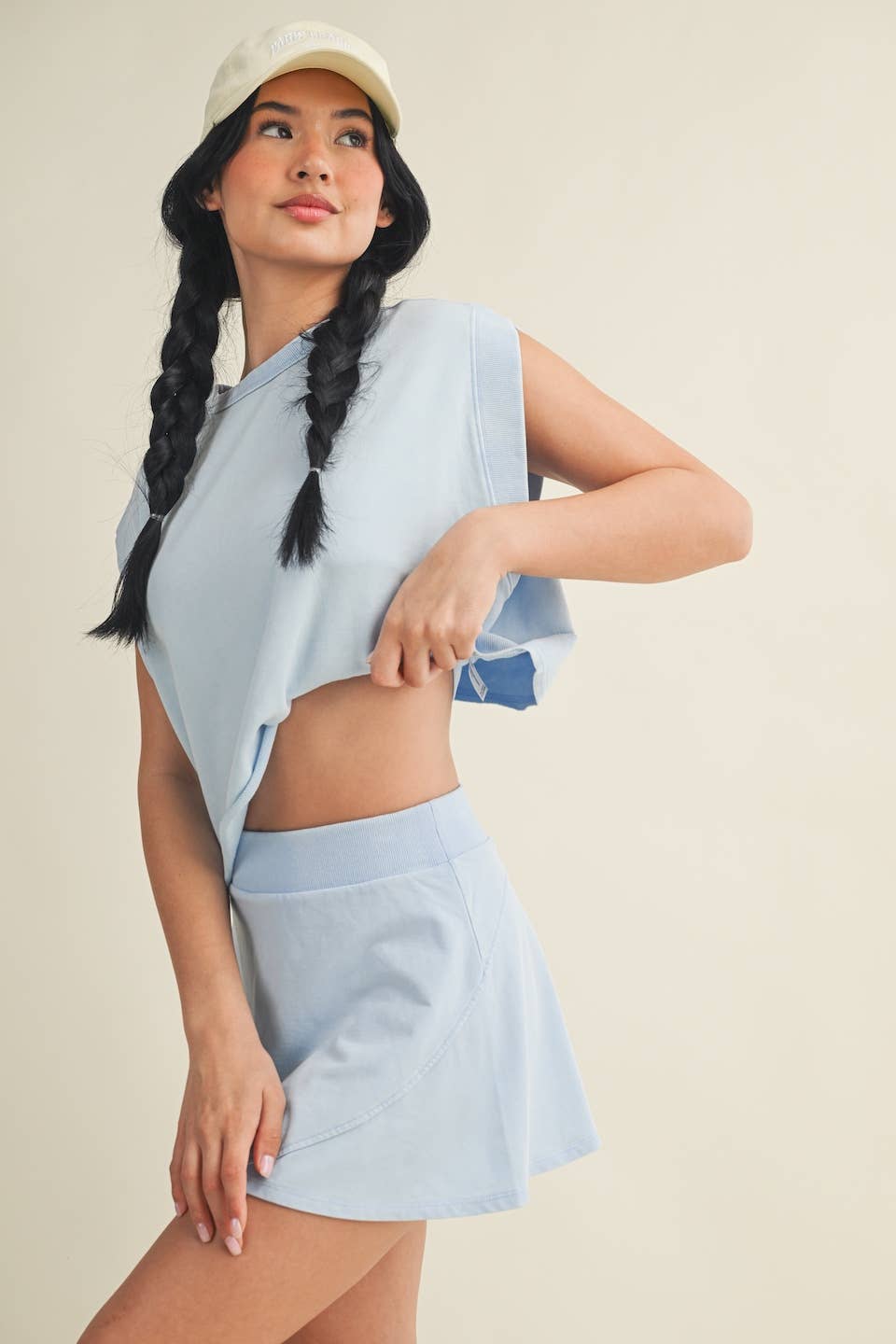 Mineral Wash Open Back Top: Blue / L