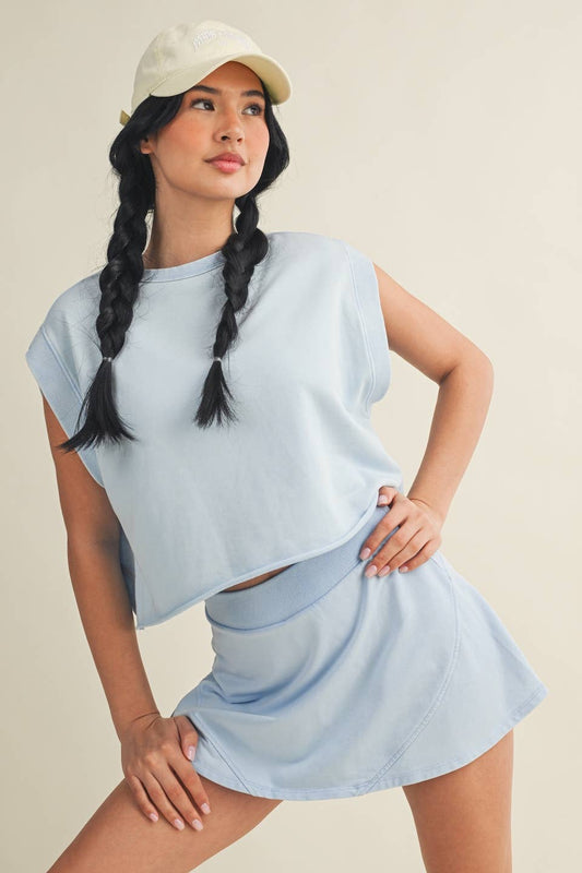 Mineral Wash Open Back Top: Blue / L