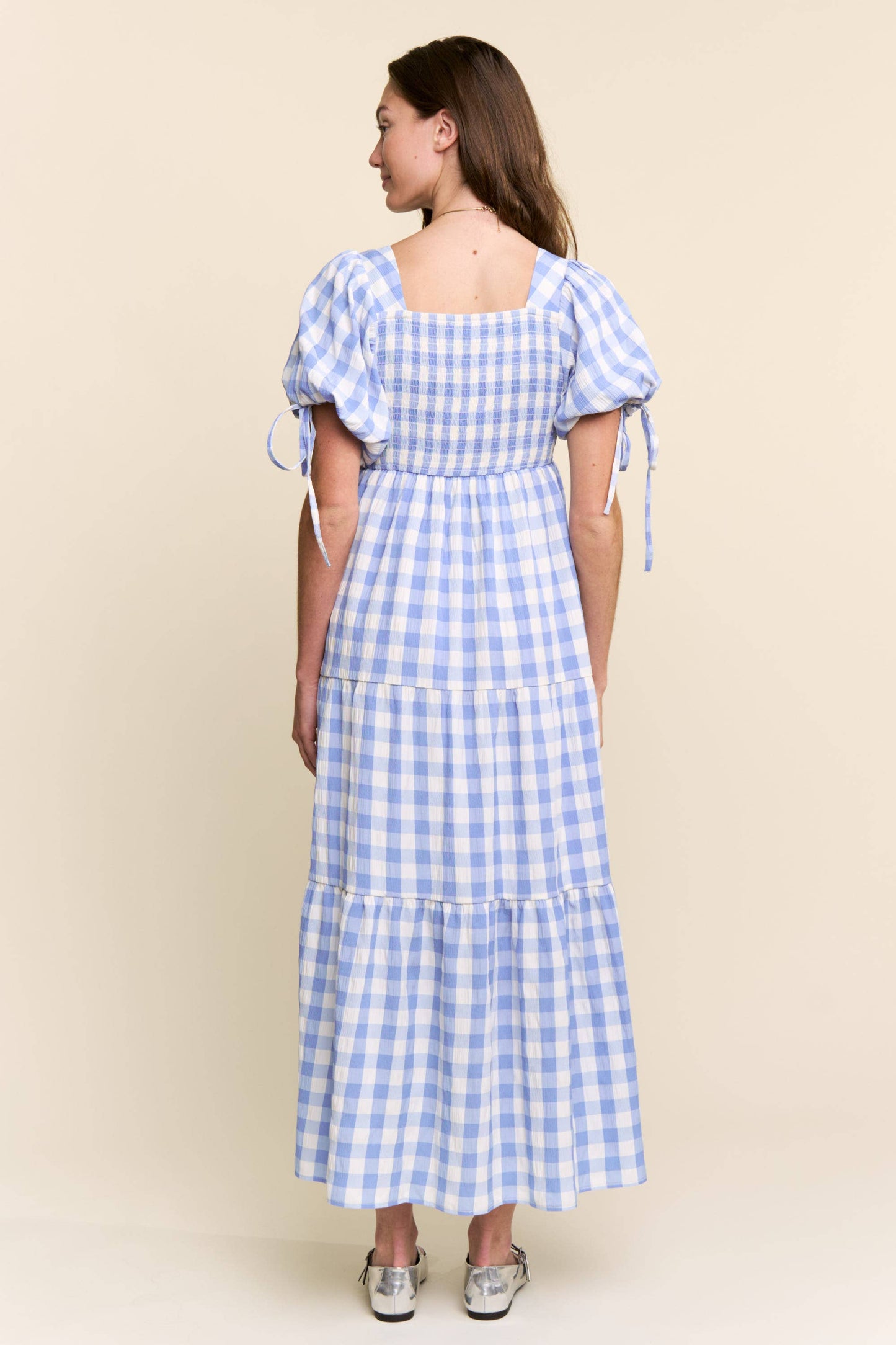 The Meadow Gingham Tiered Maxi Dress: Red / S